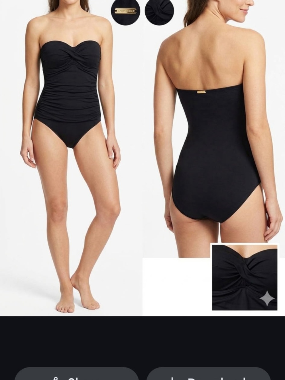 Anne Cole Black Ruched Twist Front Strapless One Piece Swimsuit Bathing